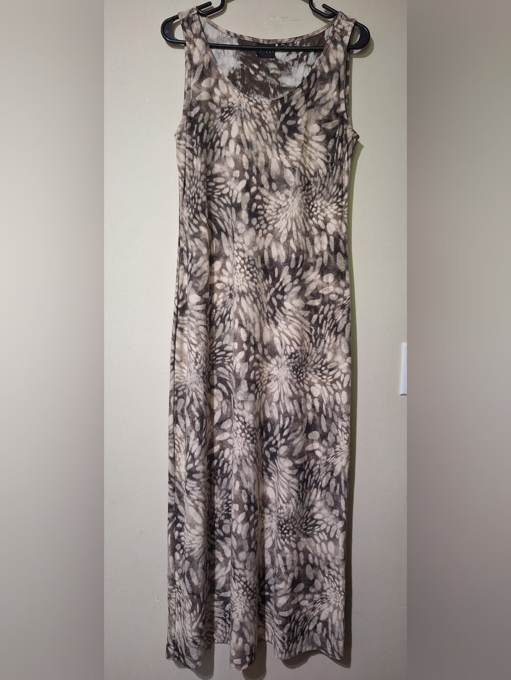 Tribal Brown Abstract Print Sleeveless Maxi Dress M Neutral Boho - Picture 2 of 7